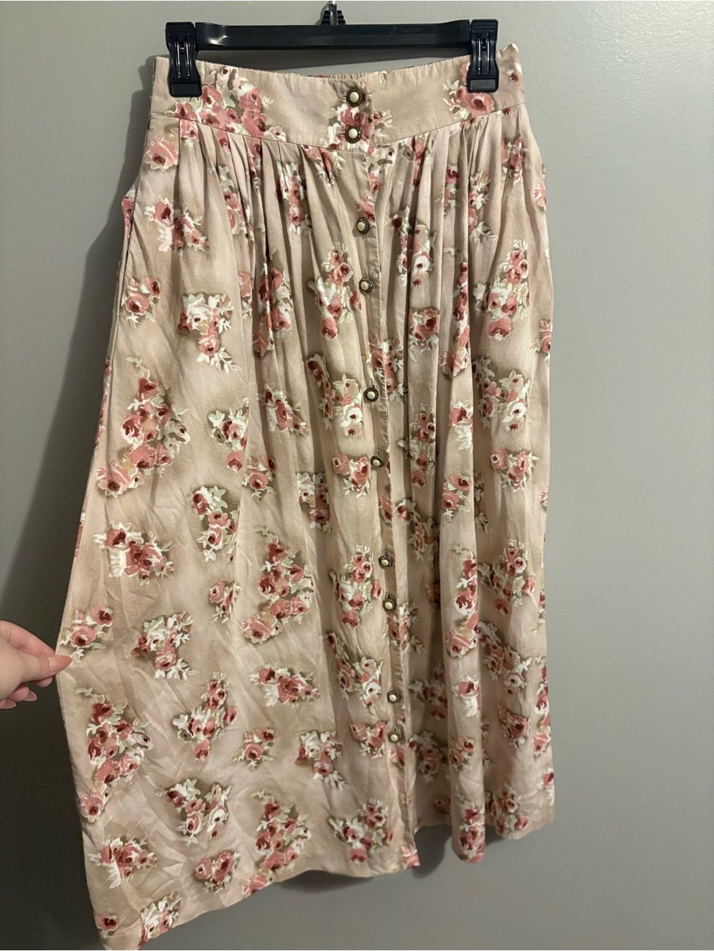 Worthington Soft Pink Floral Button-Front Midi Skirt